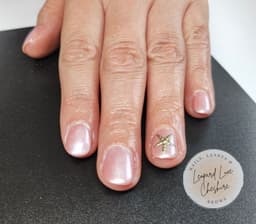 Pink with Pearl Shimmer and Chrome Starfish on one finger - this is Gel Manicure with Pearl and Nail Art on 1 finger