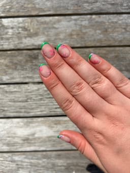 Ditsy pink and green flowers on builder gel