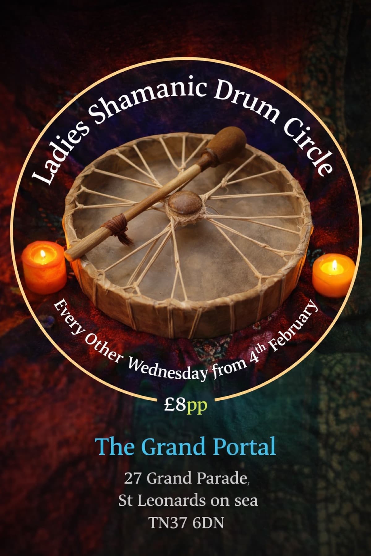 We are delighted to welcome Lisa for Ladies Shamanic drum circle from Wednesday 4th February from 7-9 pm and every other Wednesday going forward. Contact the Grand Portal to book.