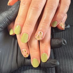Builder gel nails with an olive design