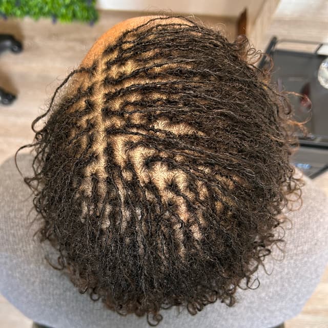 Microlocs on mixed Afro hair retied
