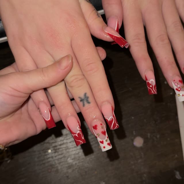 long acrylics with level 3 nail art and gems