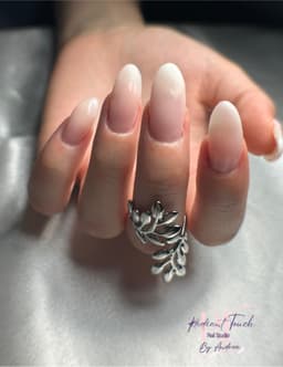 Natural refill on built nails using builder gel + BIAB. Clean, elegant and long lasting.