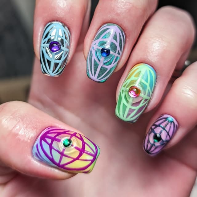 Bright disco ball nails