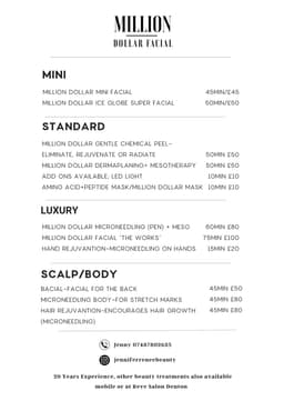 Advanced Facials Salon Pricelist