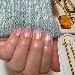 Biosculpture gel mani with chrome iridescent finish