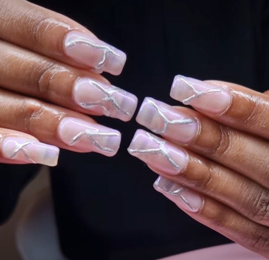 Gel X square with 3d chrome