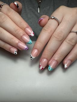 Builder Gel Extensions with Silver Nail Art