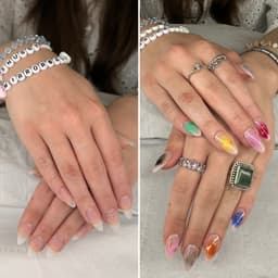 Full cover gel extensions with themed swifty nail art