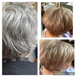 “From greys to gorgeous! 🤍✨ Swipe to see this stunning transformation – we took natural grey hair and created a beautiful, soft beige blonde that adds warmth, brightness, and dimension. Perfectly blended for a natural finish with a touch of elegance.  Whether you’re embracing change or refreshing your style, this look is proof that your hair journey can be whatever you want it to be!”