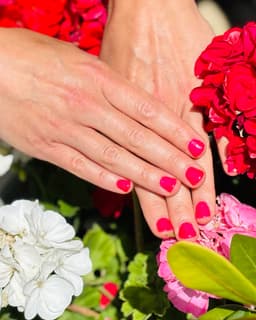 Bright pink summer nails at Polished by Louise, your trusted nail salon in Great Dunmow.