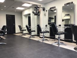 Modern and welcoming salon interior at Rhubarb Hair, Beauty & Barbers in Stockton-on-Tees – a professional space for haircuts, colouring, and styling.